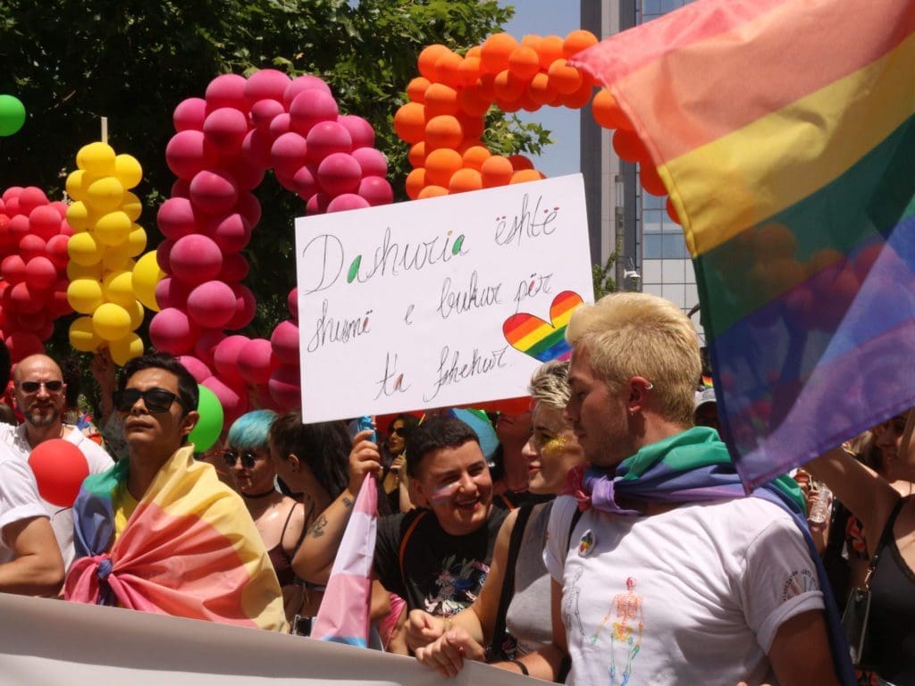 David Hardy pictured at a Pride Parade in Pristina, Albania