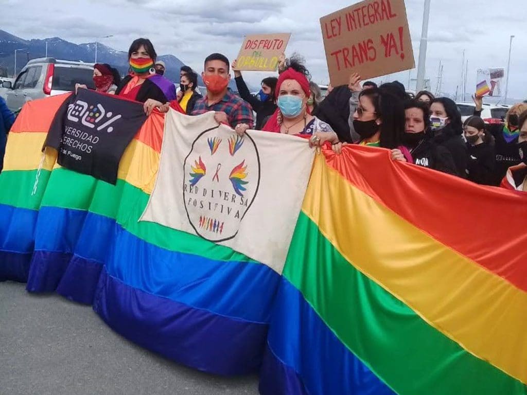 Shanik Lucian Sosa Battisti (far right) a protest fighting for their rights with colleagues